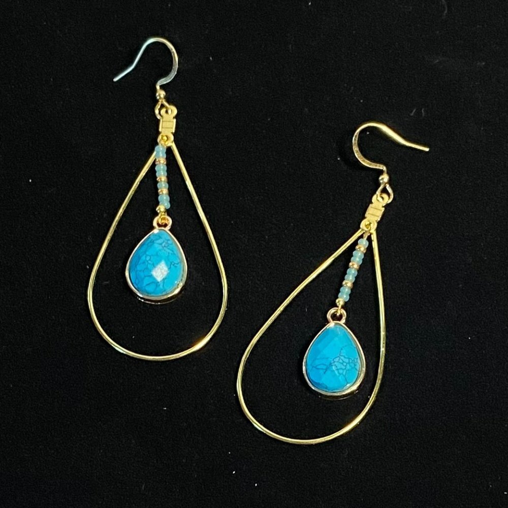 Golden Turquoise Teardrop Earrings